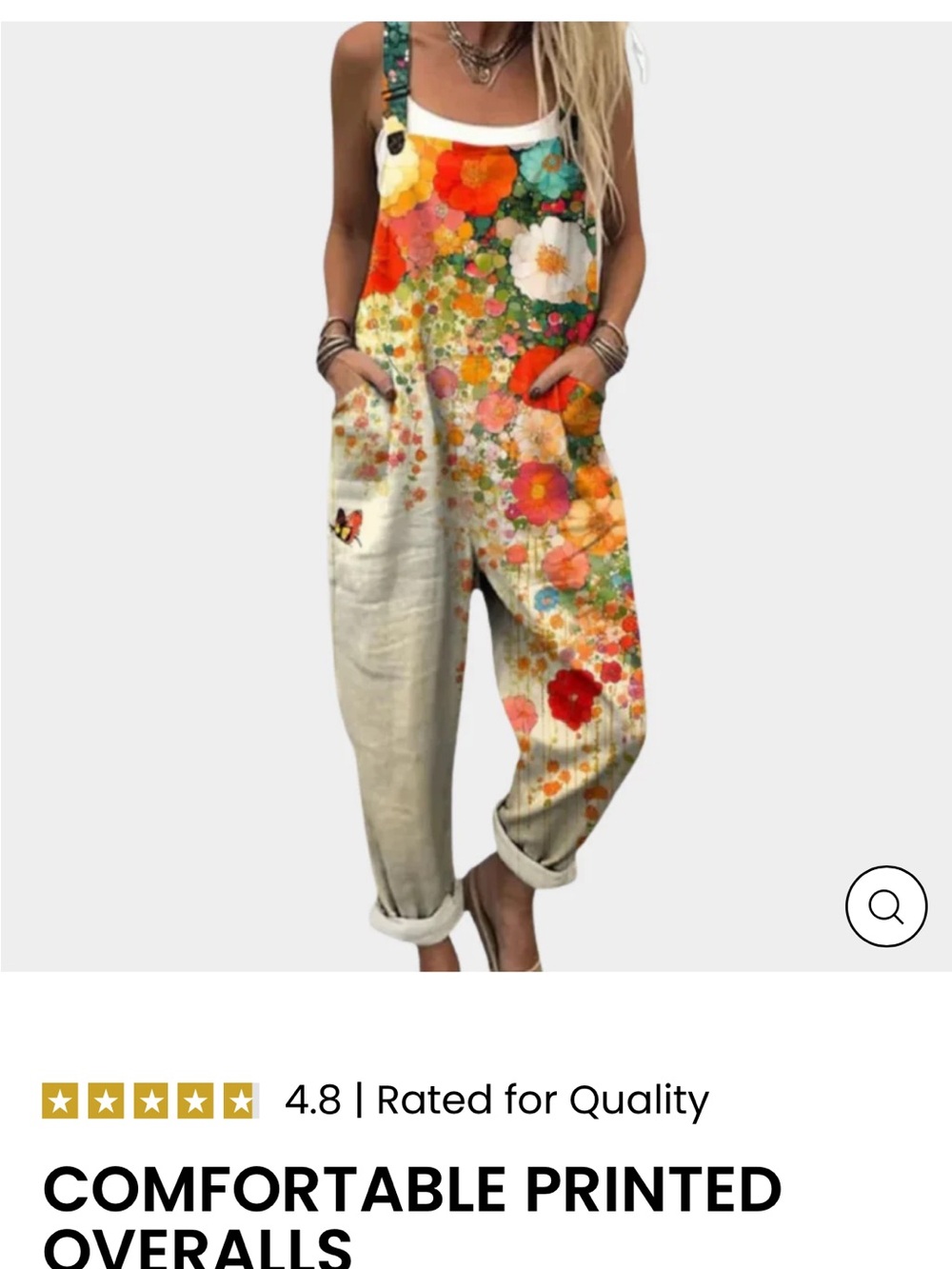iris & ivy Floral Print Cream Multicolor Linen-Blend Overalls